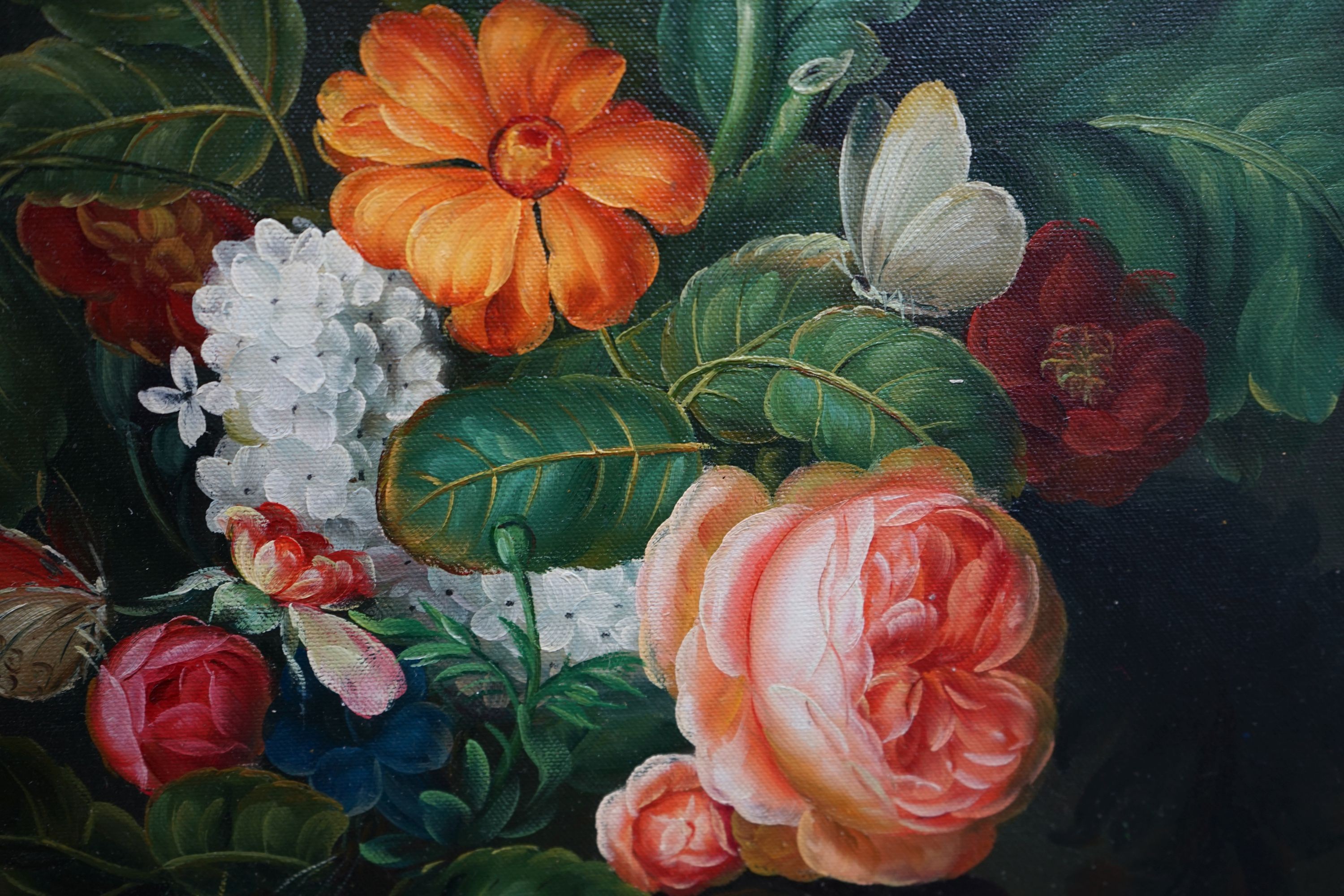 fter Cecil Kennedy, oil on board, Still life of flowers in a vase upon a ledge, bears signature, 58 x 41cm